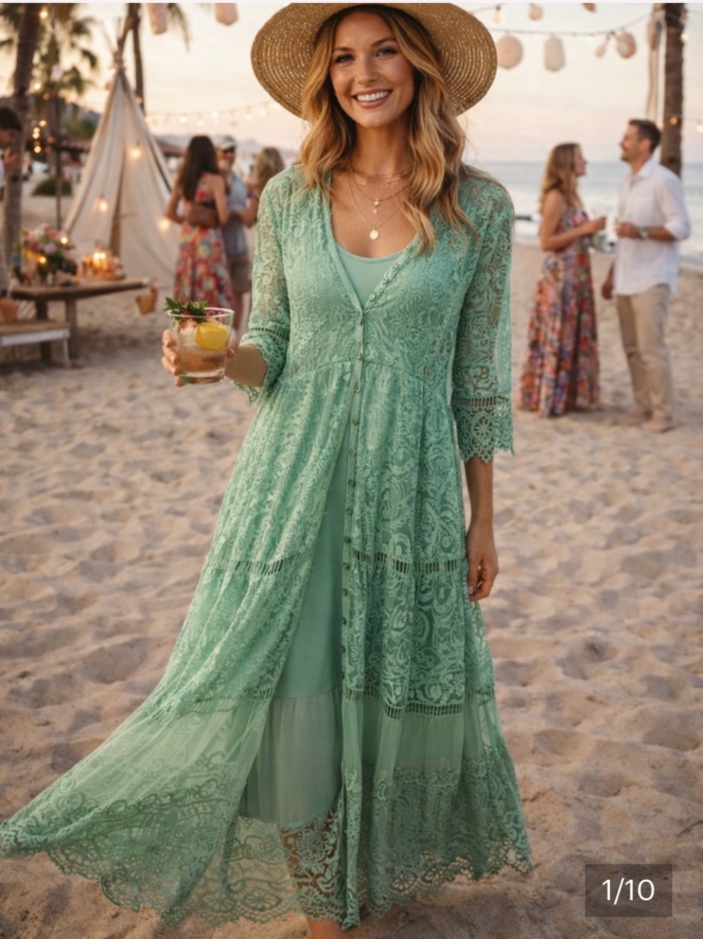 Reba Mint Green Lace Midi Dress